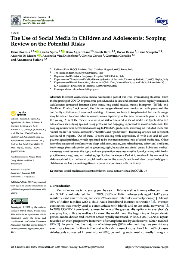 (PDF) The Use of Social Media in Children and Adolescents: Scoping ...