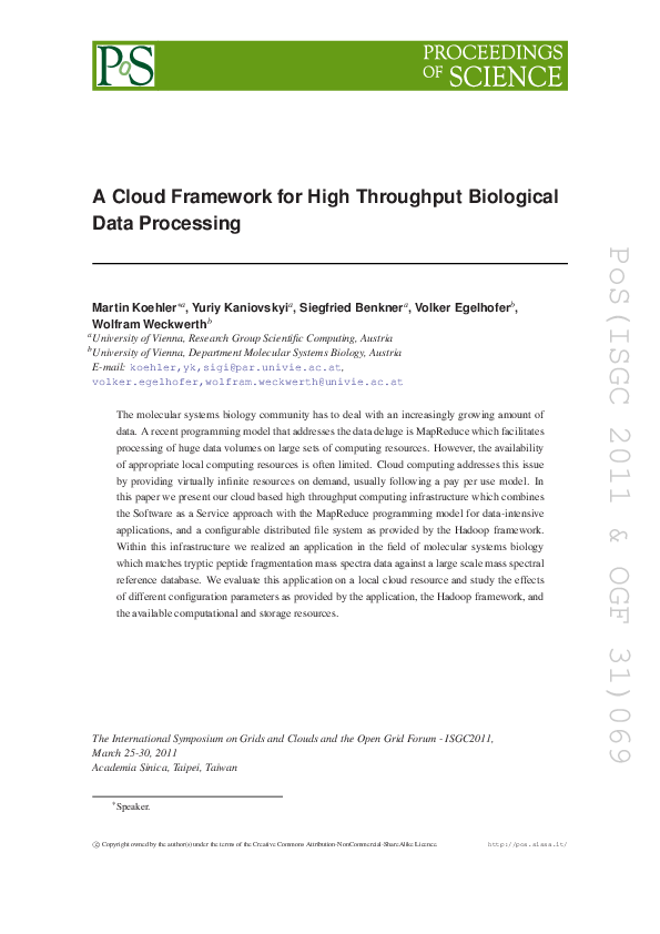 (PDF) A cloud framework for high troughput biological data processing
