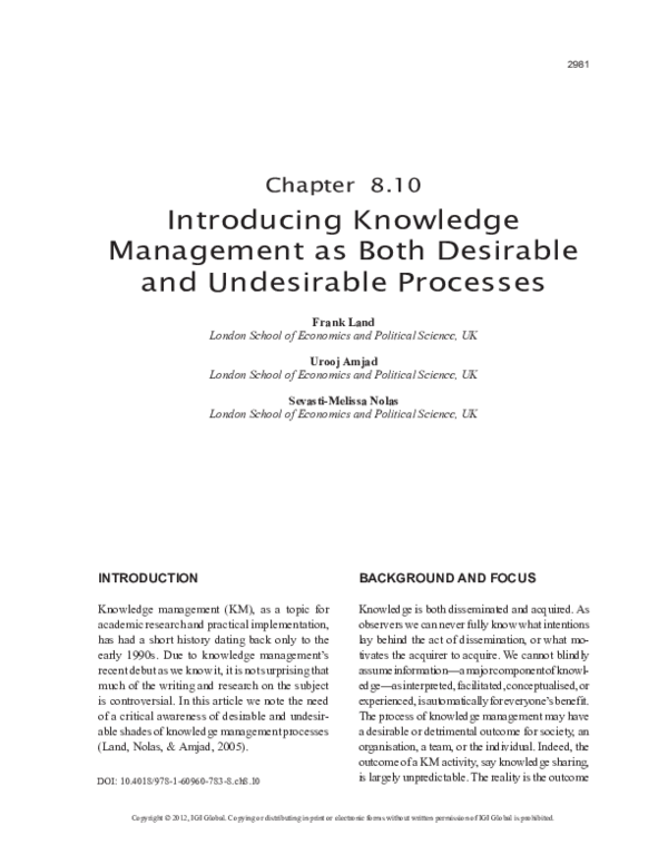 (PDF) Introducing Knowledge Management as Both Desirable and ...