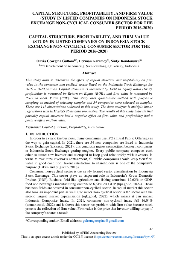 (PDF) The Effect of Capital Structure and Profitability on Firm Value ...