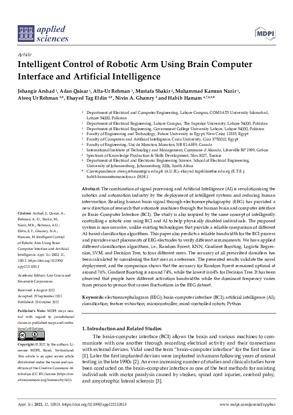 (PDF) Intelligent Control of Robotic Arm Using Brain Computer Interface ...