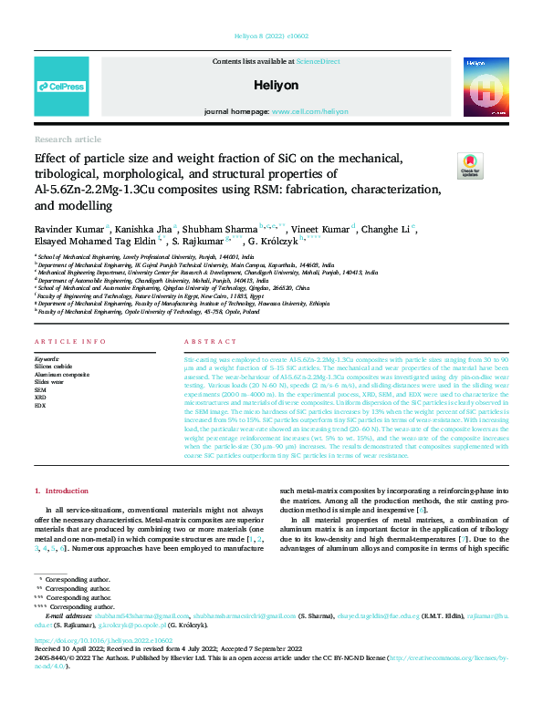 (PDF) Effect of particle size and weight fraction of SiC on the ...