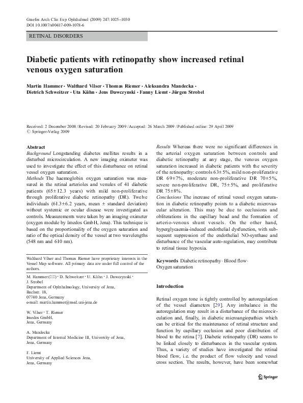 (PDF) Diabetic patients with retinopathy show increased retinal venous ...