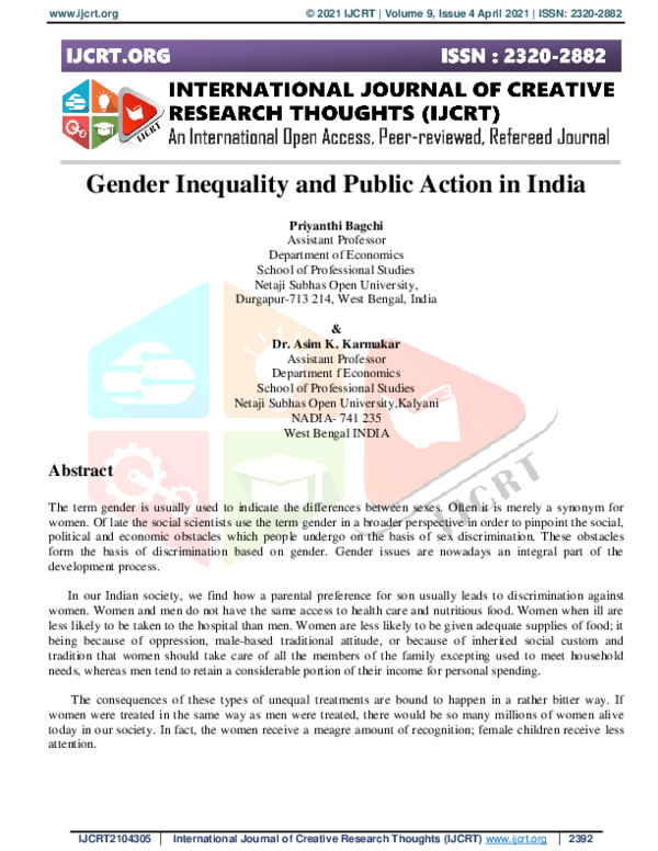 (PDF) Gender Inequality and Public Action in India