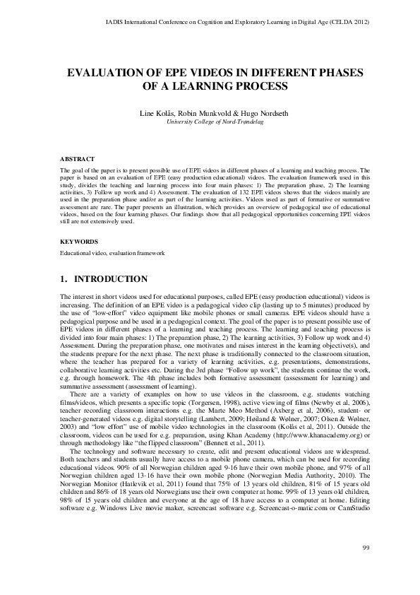 (PDF) Evaluation of EPE Videos in Different Phases of a Learning Process