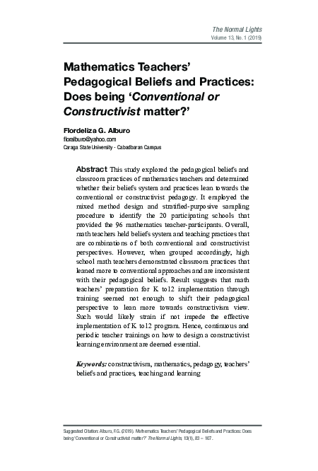 (PDF) Mathematics Teachers' Pedagogical Beliefs and Practices: Does ...