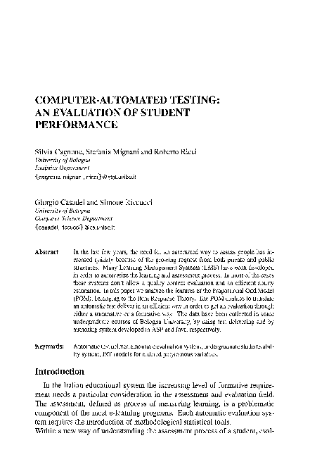 (PDF) Computer-Automated Testing: An Evaluation of Student Performance