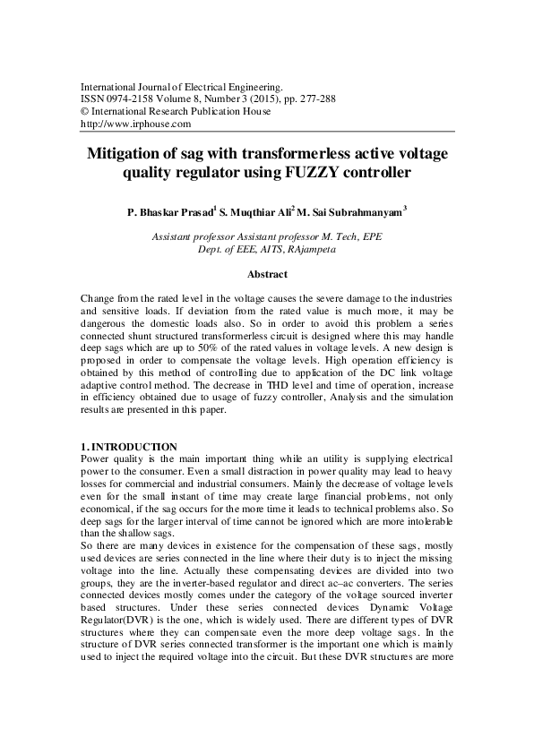 (PDF) Mitigation of sag with transformerless active voltage quality ...