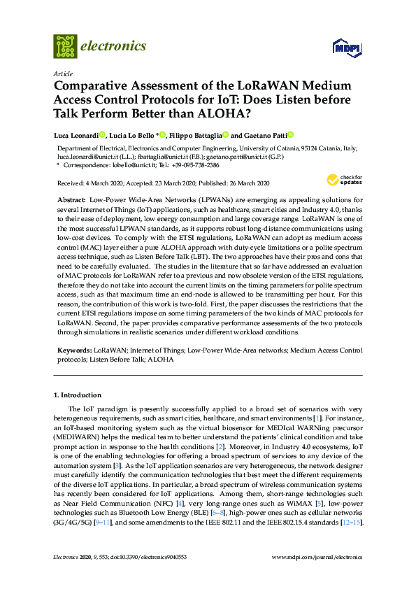 (PDF) Comparative Assessment of the LoRaWAN Medium Access Control ...