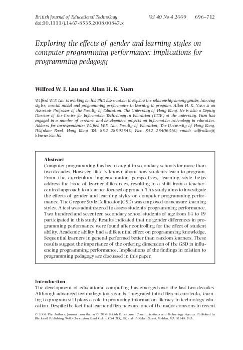 (PDF) Exploring the effects of gender and learning styles on computer ...