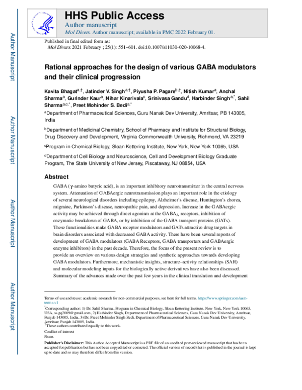 (PDF) Rational approaches for the design of various GABA modulators and ...