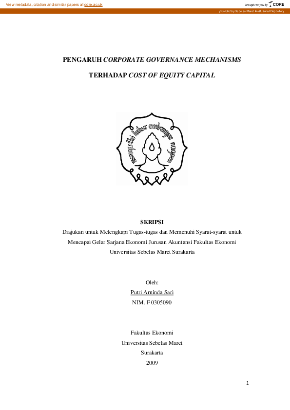 (PDF) Pengaruh Corporate Governance Mechanisms Terhadap Cost of Equity ...