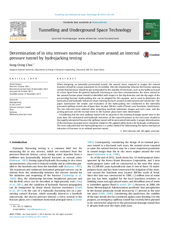 (PDF) Determination of in situ stresses normal to a fracture around an ...