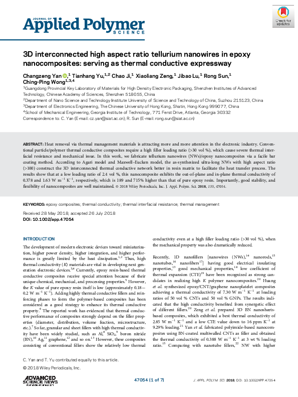 (PDF) 3D interconnected high aspect ratio tellurium nanowires in epoxy ...