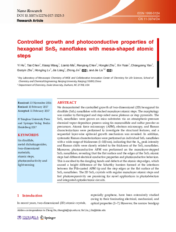 (PDF) Controlled growth and photoconductive properties of hexagonal ...