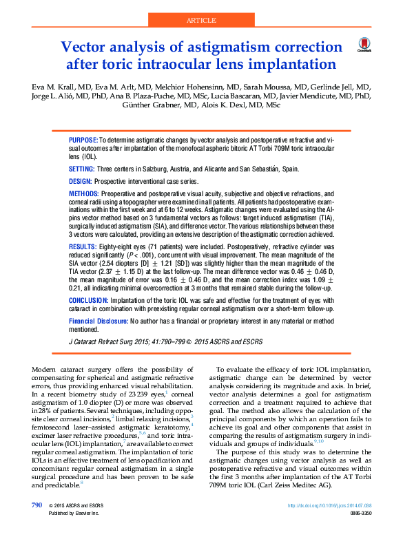 (PDF) Vector analysis of astigmatism correction after toric intraocular ...