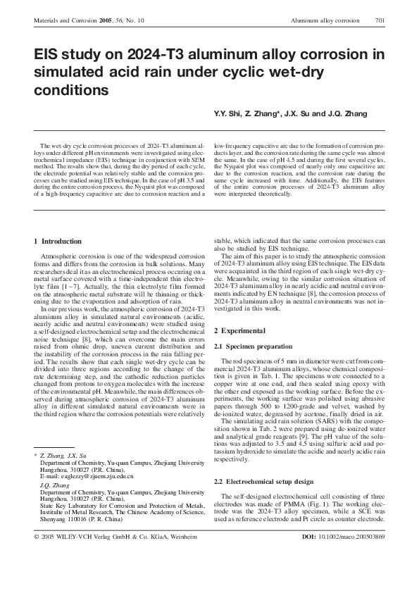 (PDF) EIS study on 2024-T3 aluminum alloy corrosion in simulated acid ...