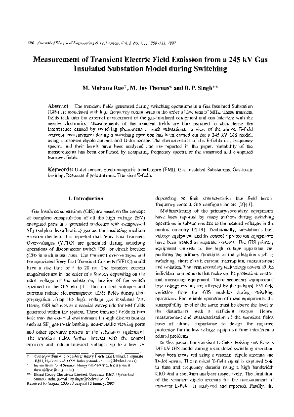 (PDF) Measurement of Transient Electric Field Emission from a 245 kV ...