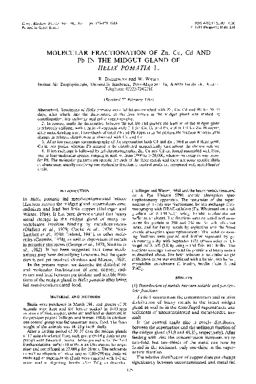(PDF) Molecular fractionation of zn, cu, cd and pb in the midgut gland ...