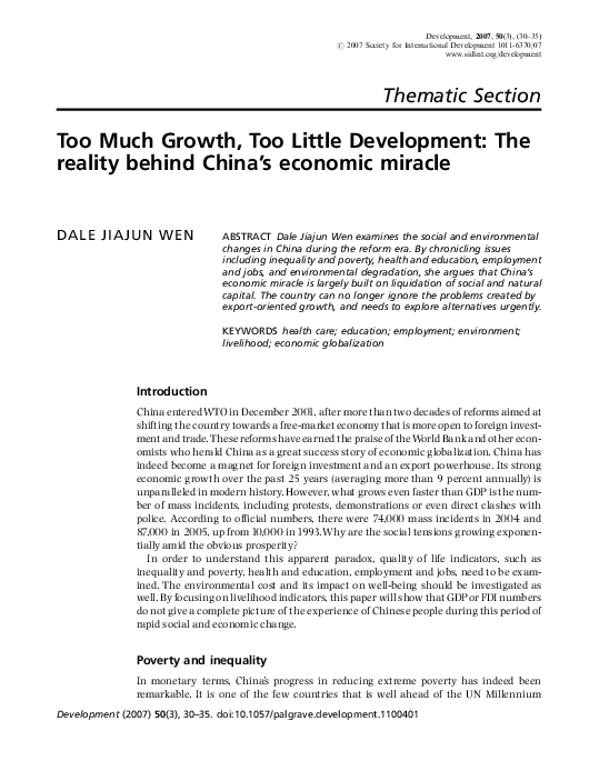 (PDF) Too Much Growth, Too Little Development: The reality behind China ...
