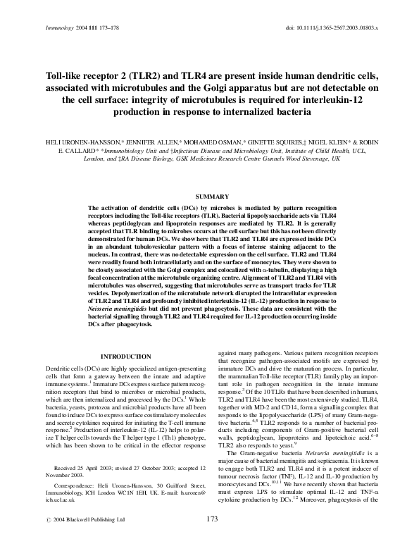 (PDF) Toll-like receptor 2 (TLR2) and TLR4 are present inside human ...