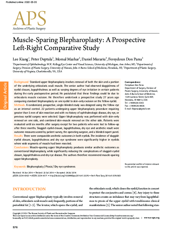 (PDF) Muscle-Sparing Blepharoplasty: A Prospective Left-Right ...