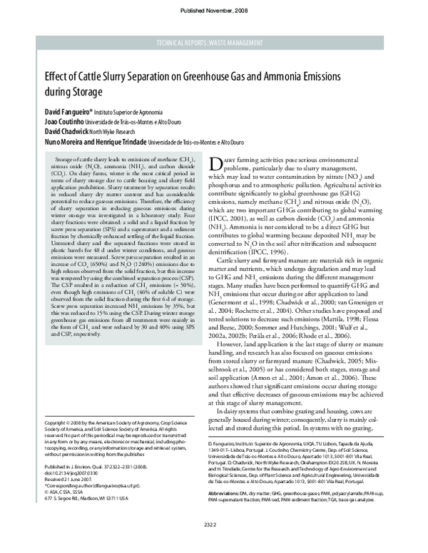 (PDF) Effect of Cattle Slurry Separation on Greenhouse Gas and Ammonia ...
