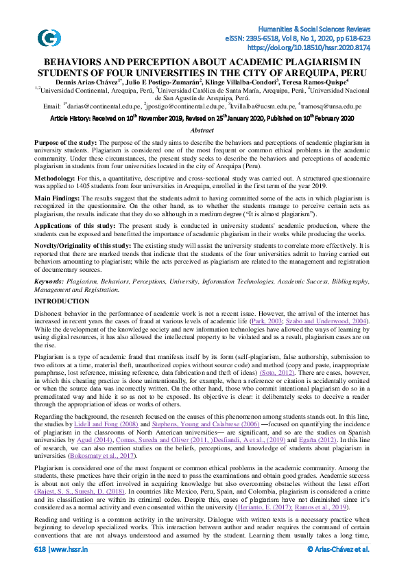 (PDF) Behaviors and Perception About Academic Plagiarism in Students of ...