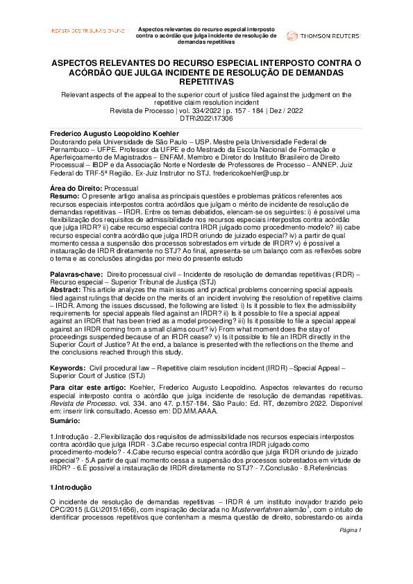 (PDF) ASPECTOS RELEVANTES DO RECURSO ESPECIAL INTERPOSTO CONTRA O ...