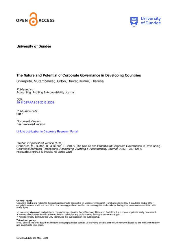(PDF) The nature and potential of corporate governance in developing ...