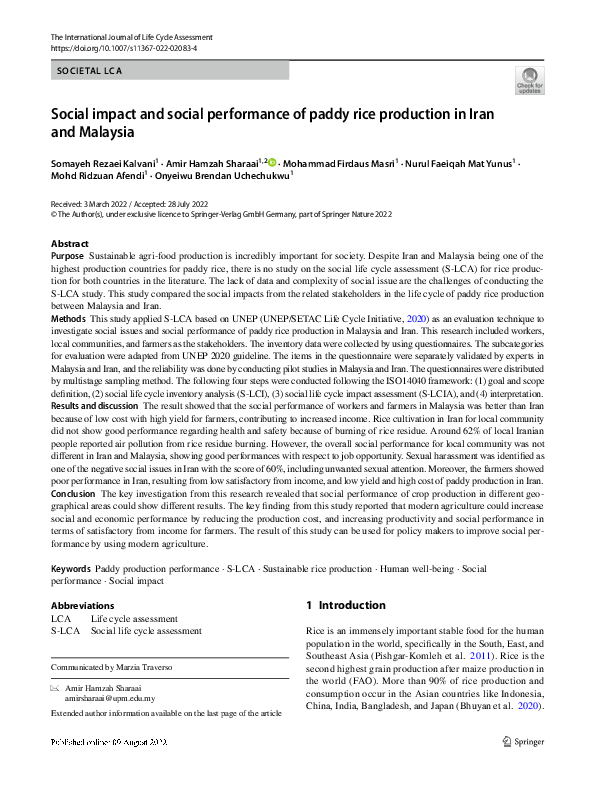 (PDF) Social impact and social performance of paddy rice production in ...