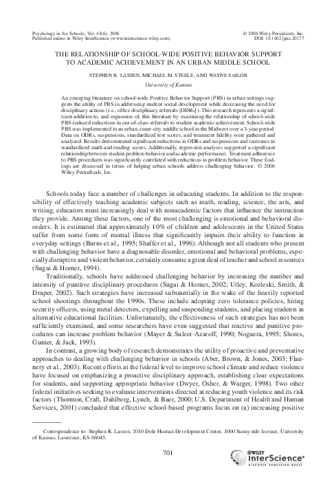 (PDF) The Relationship of School-Wide Positive Behavior Supports to ...
