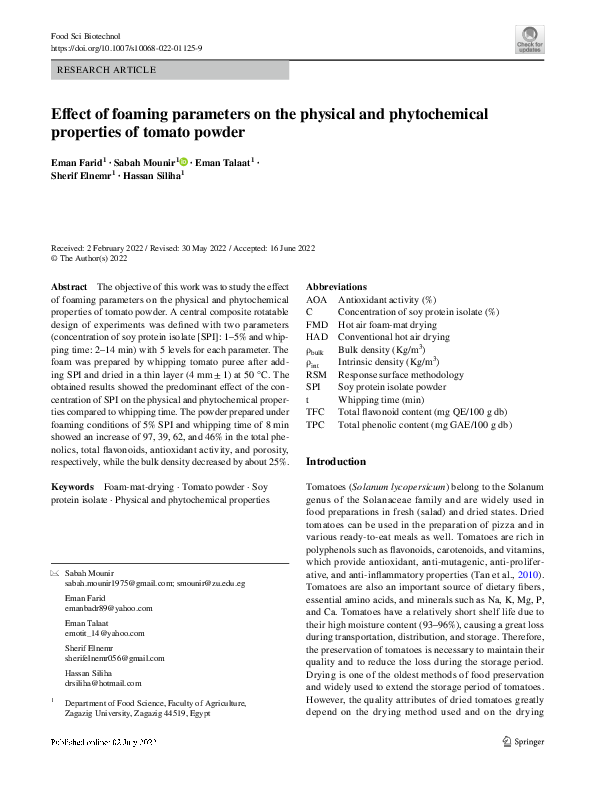 (PDF) Effect of foaming parameters on the physical and phytochemical ...
