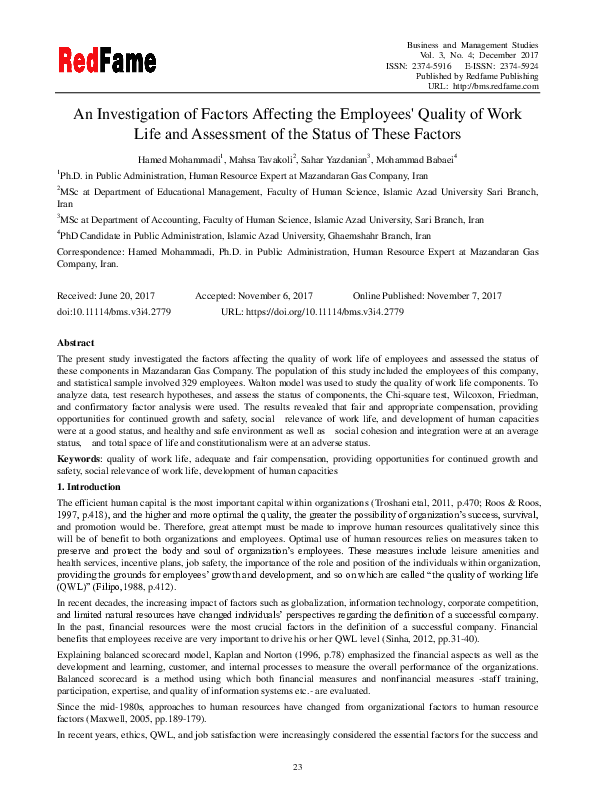 (PDF) An Investigation of Factors Affecting the Employees' Quality of ...