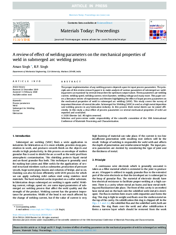 (PDF) A review of effect of welding parameters on the mechanical