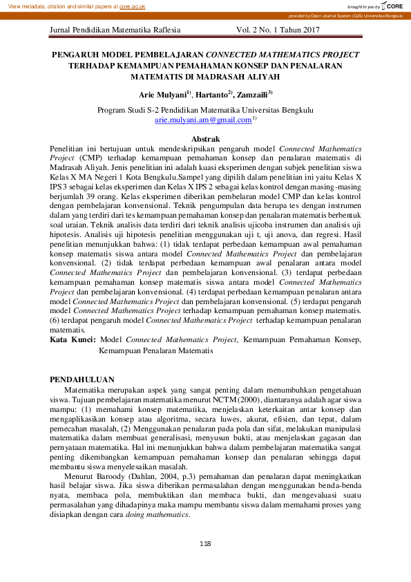 (PDF) Pengaruh Model Pembelajaran Connected Mathematics Project ...