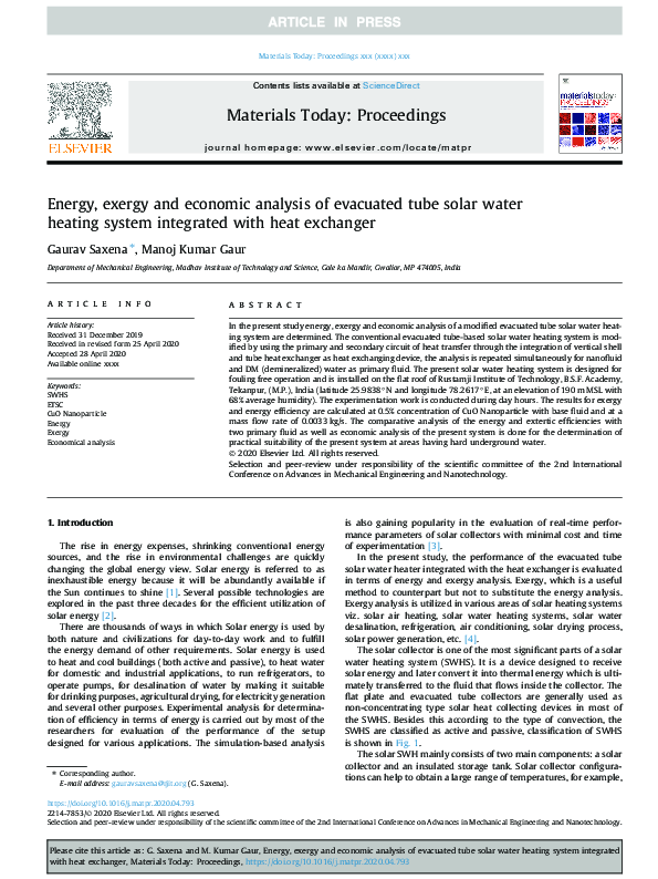 (PDF) Energy, exergy and economic analysis of evacuated tube solar ...