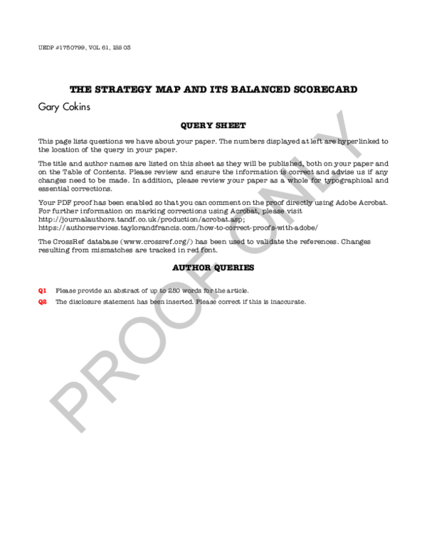 (PDF) The Strategy Map and Its Balanced Scorecard