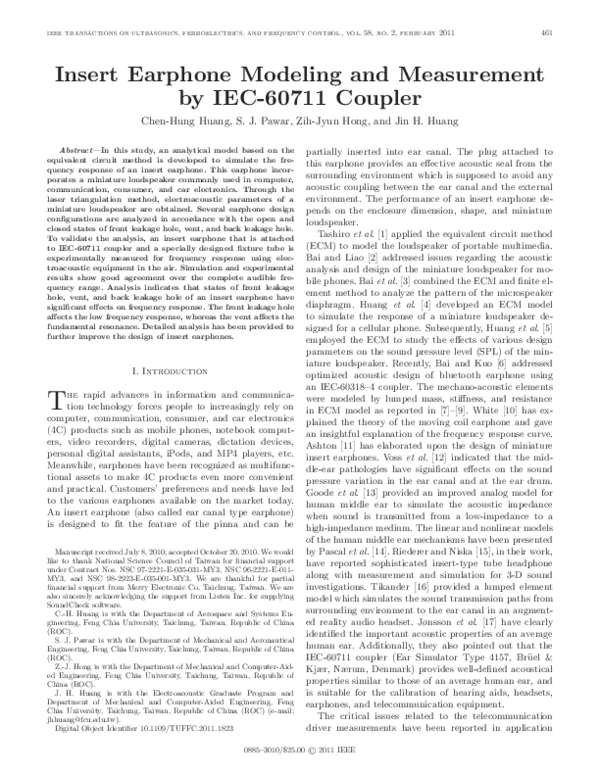 (PDF) Insert earphone modeling and measurement by IEC-60711 coupler