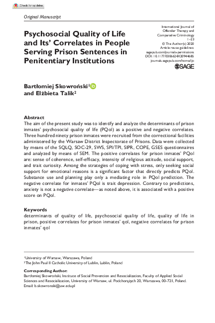 (PDF) Psychosocial Quality of Life and Its' Correlates in People ...