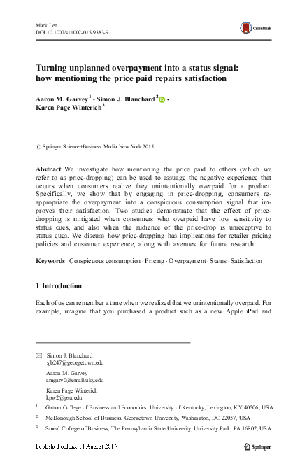 (PDF) Turning unplanned overpayment into a status signal: how ...