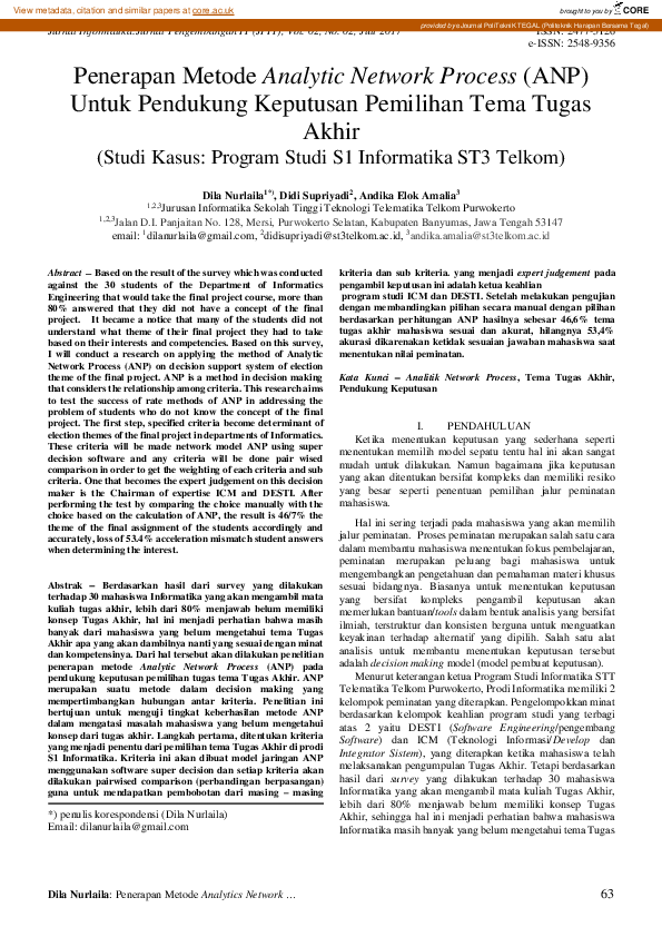 (PDF) Penerapan Metode Analytic Network Process (ANP) Untuk Pendukung ...