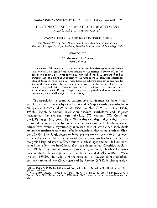 (PDF) Hand Preference as Related to Development and Behavior in Infancy