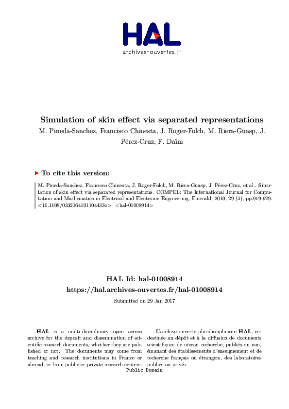 (PDF) Simulation of skin effect via separated representations