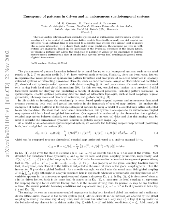 (PDF) Emergence of patterns in driven and in autonomous spatiotemporal ...