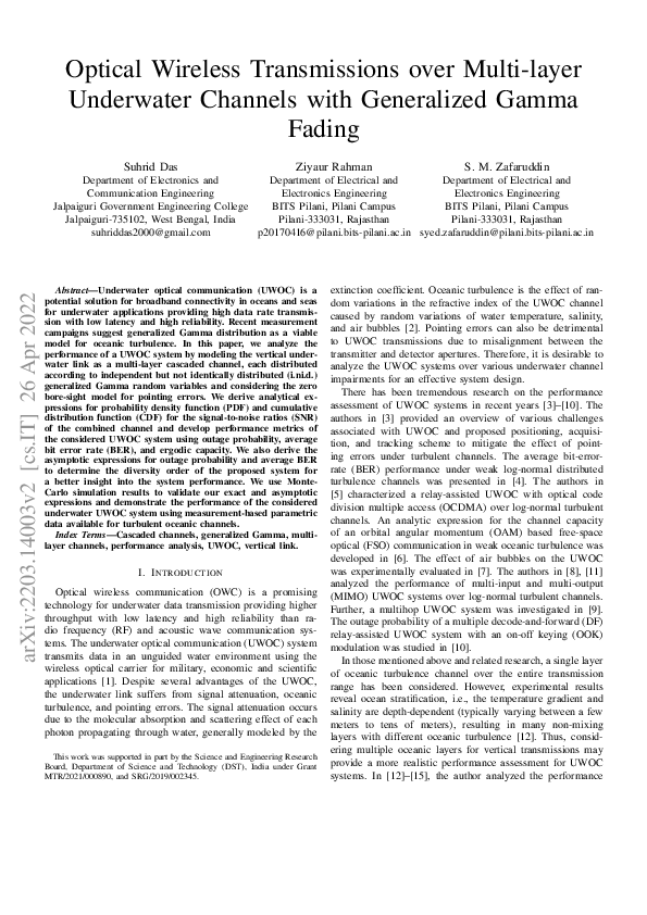 (PDF) Optical Wireless Transmissions over Multi-layer Underwater ...