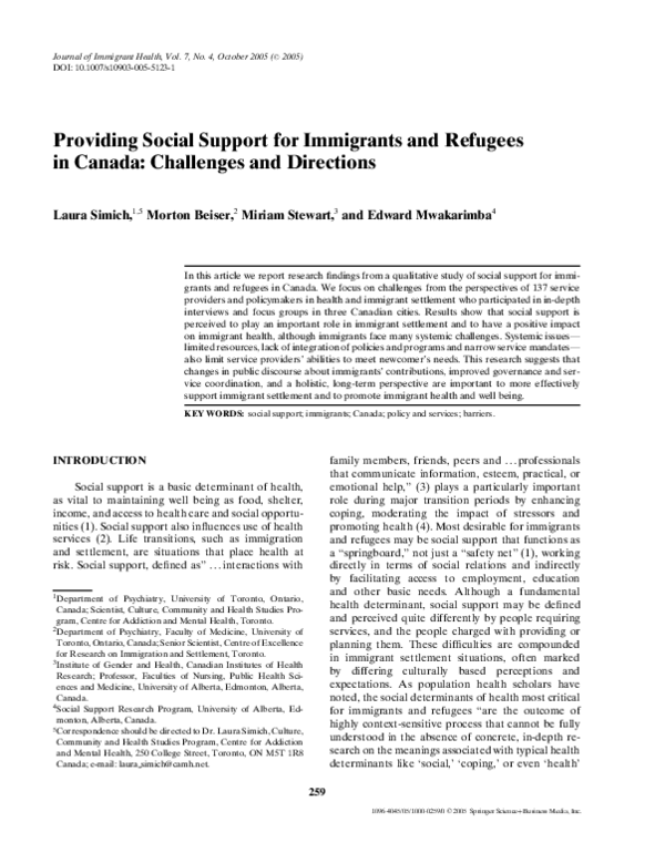 (PDF) Providing Social Support for Immigrants and Refugees in Canada ...
