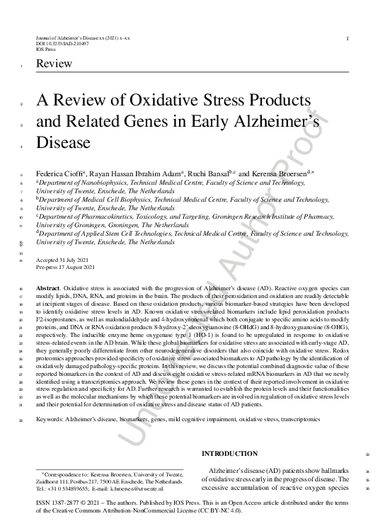 (PDF) A Review of Oxidative Stress Products and Related Genes in Early ...