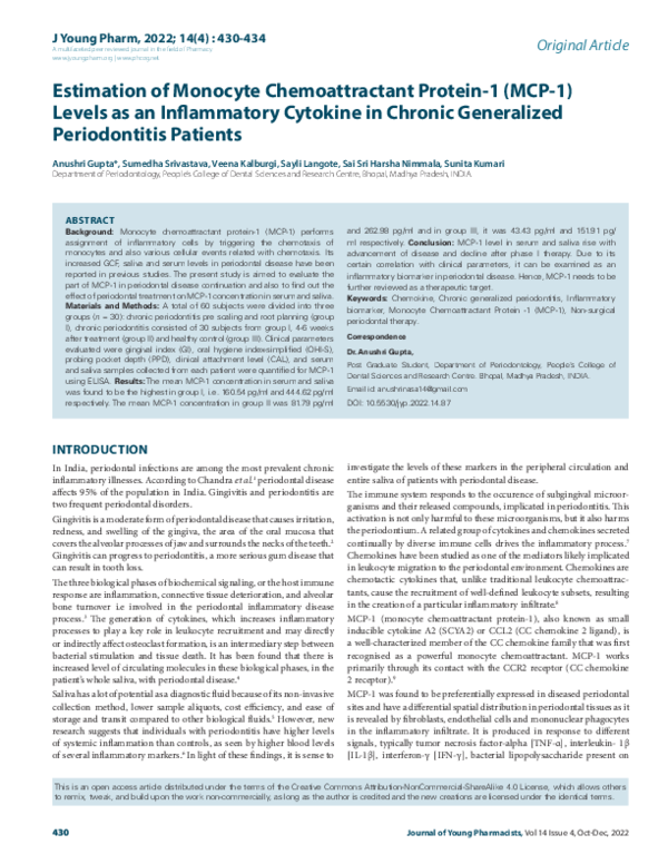 (PDF) Estimation of Monocyte Chemoattractant Protein-1 (MCP-1) Levels ...