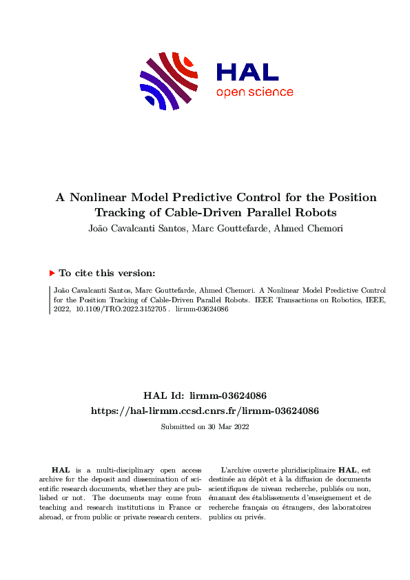 (PDF) A Nonlinear Model Predictive Control for the Position Tracking of ...